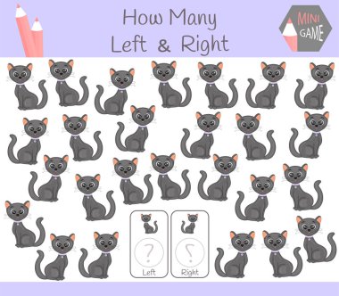 Eğitim oyun sayma sol ve sağ odaklı resimleri kedi olan çocuklar için.