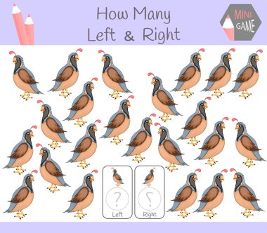 Eğitim oyun sayma sol ve sağ odaklı resimler bıldırcın olan çocuklar için.