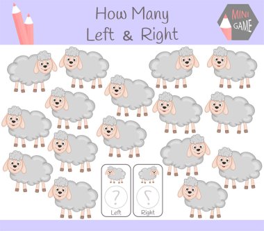 Eğitim oyun sayma sol ve sağ odaklı resimler koyun olan çocuklar için.