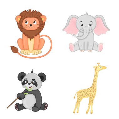 Beyaz arka plan üzerinde izole vektör hayvanlarda kümesi. Karikatür hayvanlar sevimli resimler.