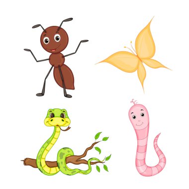 Beyaz arka plan üzerinde izole vektör hayvanlarda kümesi. Karikatür hayvanlar sevimli resimler.