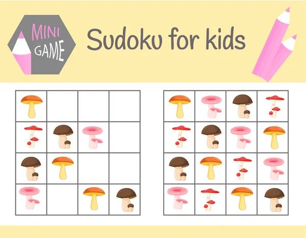 Sudoku Oyun resimleri ve hayvanlar ile çocuklar için. Çocuk sayfaları. Mantık, eğitici bir oyun öğrenme.