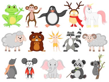 Vektör çizim set komik egzotik hayvan