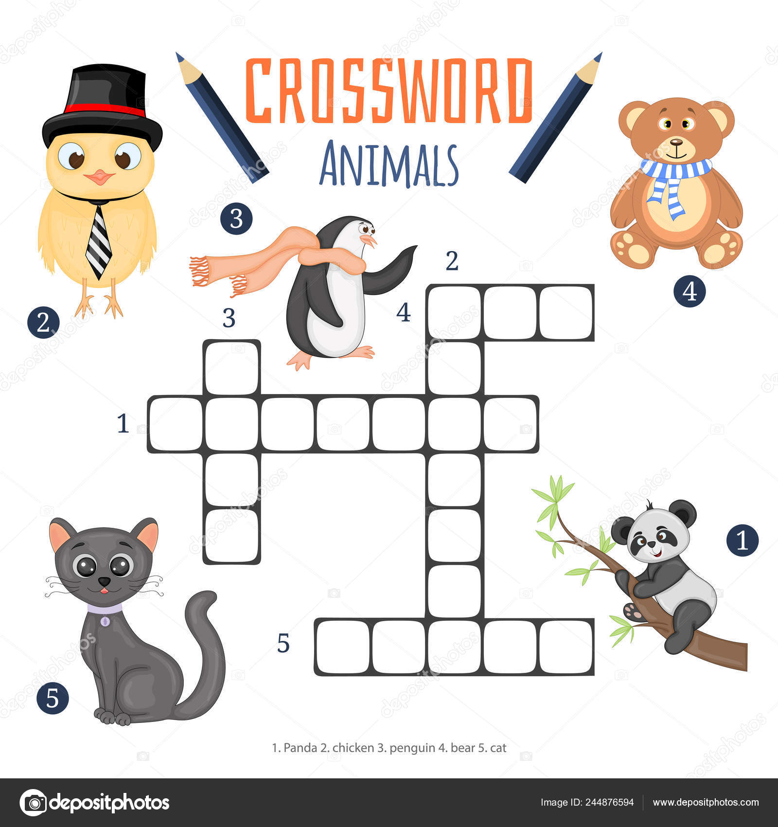 Vector Color Crossword Education Game Children Animals Stock ...