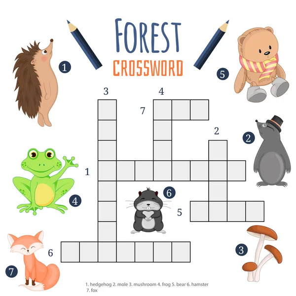 Vektor Farbe Kreuzworträtsel Lernspiel Für Kinder Über Tiere — Stockvektor