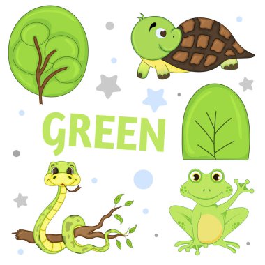 Vahşi hayvan ve böceklerin kümesi yeşil çocuklar için