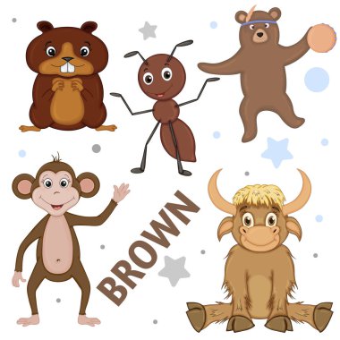 Vahşi hayvan ve böceklerin kümesi için çocuk kahverengi