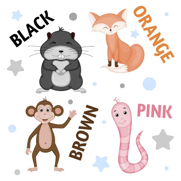 Σύνολο των άγριων ζώων και εντόμων για παιδιά μαύρο, πορτοκαλί, καφέ, ροζ — Διανυσματικό Αρχείο