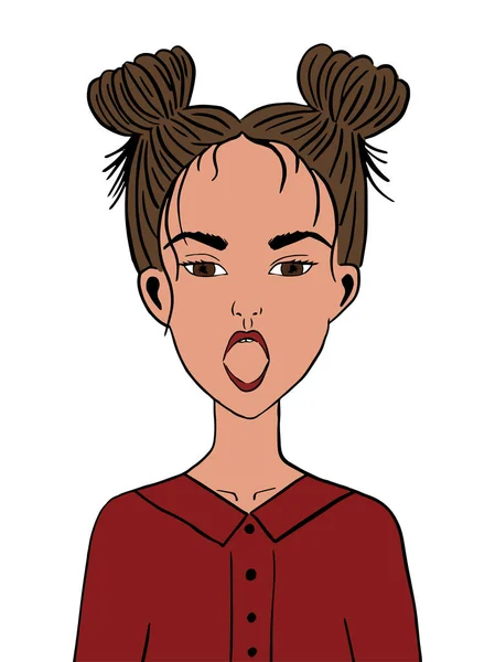 Chica con bozales en boca abierta mostrando la lengua — Vector de stock