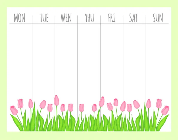 Planificador infantil semanal con tulipanes, gráficos vectoriales — Archivo Imágenes Vectoriales