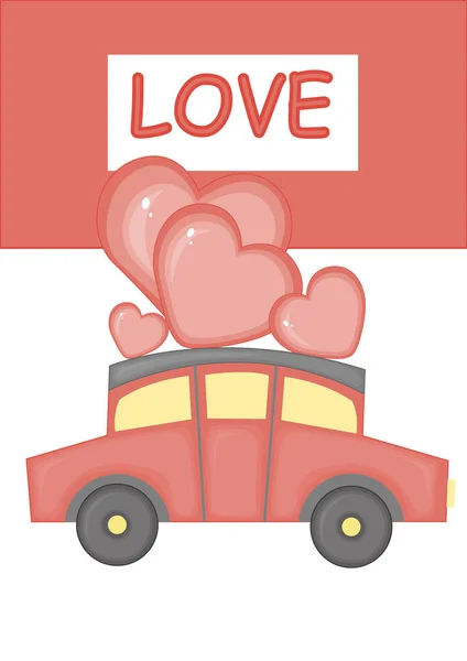 Illustration vectorielle avec voiture pour la Saint Valentin — Image vectorielle