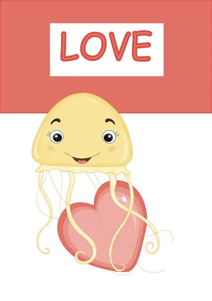 Illustration vectorielle avec méduses pour la Saint Valentin — Image vectorielle