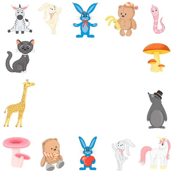 Marco con animales de dibujos animados, vector de ilustración de animales lindos — Vector de stock