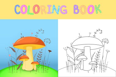 çocuk boyama kitabı karikatür hayvanlar ile. Okul öncesi çocuklar sevimli mantar için eğitim görevleri