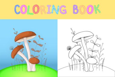 çocuk boyama kitabı karikatür hayvanlar ile. Okul öncesi çocuklar sevimli mantar için eğitim görevleri