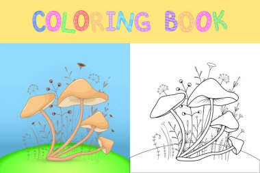 çocuk boyama kitabı karikatür hayvanlar ile. Okul öncesi çocuklar sevimli mantar için eğitim görevleri