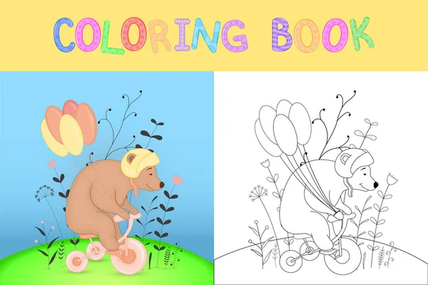 Livro de colorir para crianças com animais de desenhos animados. Tarefas educativas para crianças pré-escolares urso bonito — Vetor de Stock
