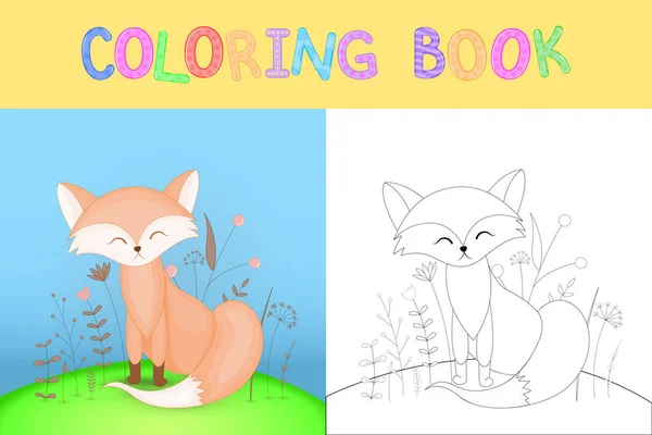 Livre de coloriage pour enfants avec des animaux de dessin animé. Tâches éducatives pour les enfants d'âge préscolaire mignon Fox — Image vectorielle
