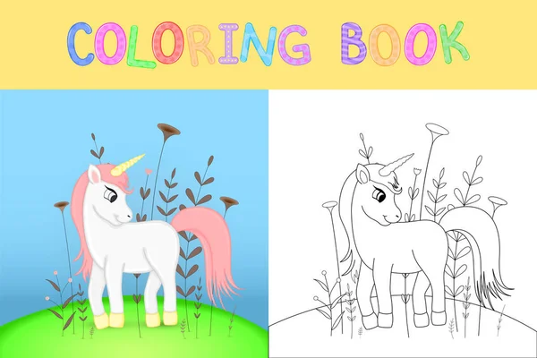 Livre de coloriage pour enfants avec des animaux de dessin animé. Tâches éducatives pour les enfants d'âge préscolaire licorne mignonne . — Image vectorielle