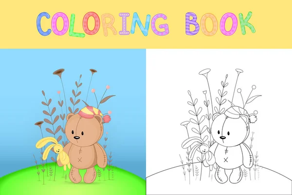 Livre de coloriage pour enfants avec des animaux de dessin animé. Tâches éducatives pour les enfants d'âge préscolaire ours mignon — Image vectorielle