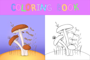 çocuk boyama kitabı karikatür hayvanlar ile. Okul öncesi çocuklar sevimli mantar için eğitim görevleri