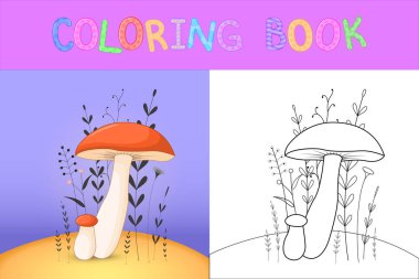 çocuk boyama kitabı karikatür hayvanlar ile. Okul öncesi çocuklar sevimli mantar için eğitim görevleri