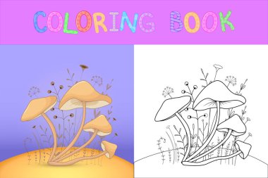 çocuk boyama kitabı karikatür hayvanlar ile. Okul öncesi çocuklar sevimli mantar için eğitim görevleri