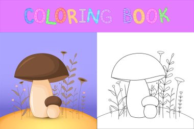 çocuk boyama kitabı karikatür hayvanlar ile. Okul öncesi çocuklar sevimli mantar için eğitim görevleri