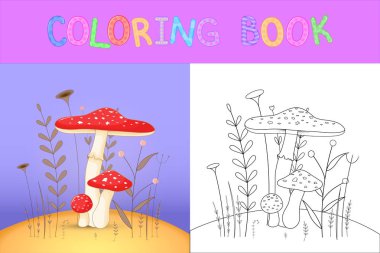 çocuk boyama kitabı karikatür hayvanlar ile. Okul öncesi çocuklar sevimli mantar için eğitim görevleri