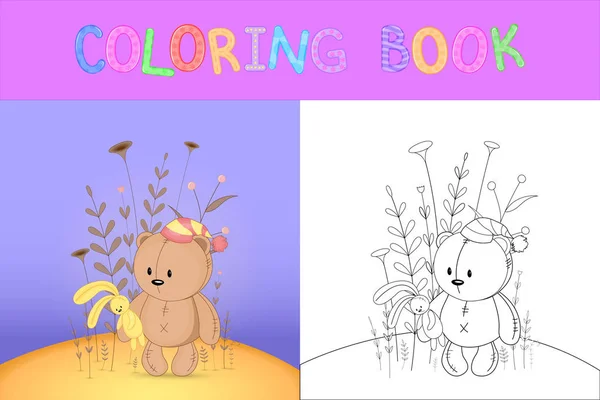 Livre de coloriage pour enfants avec des animaux de dessin animé. Tâches éducatives pour les enfants d'âge préscolaire ours mignon — Image vectorielle