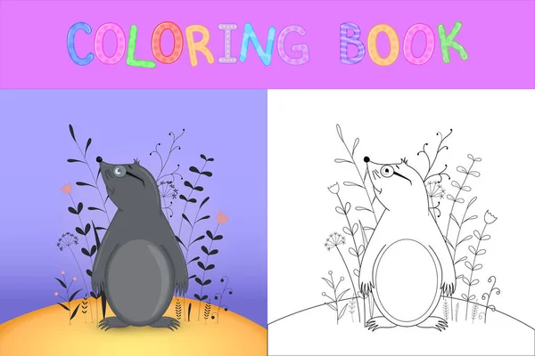 Livre de coloriage pour enfants avec des animaux de dessin animé. Tâches éducatives pour les enfants d'âge préscolaire mignon taupe — Image vectorielle