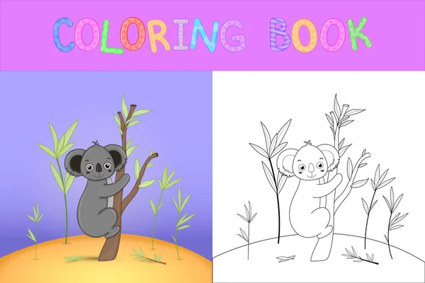 Livre de coloriage pour enfants avec des animaux de dessin animé. Tâches éducatives pour les enfants d'âge préscolaire agréable Koala — Image vectorielle