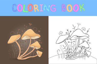 çocuk boyama kitabı karikatür hayvanlar ile. Okul öncesi çocuklar sevimli mantar için eğitim görevleri