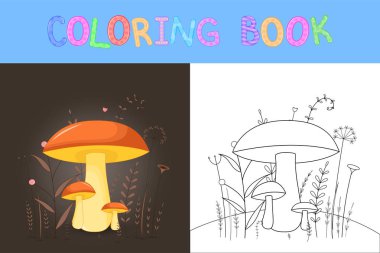 çocuk boyama kitabı karikatür hayvanlar ile. Okul öncesi çocuklar sevimli mantar için eğitim görevleri