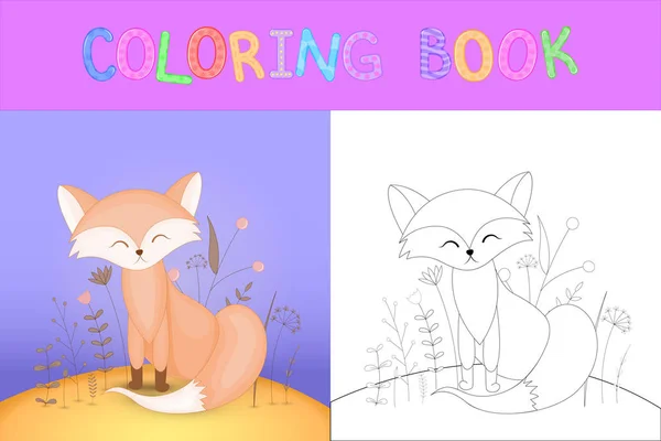 Libro para colorear para niños con animales de dibujos animados. Tareas educativas para niños en edad preescolar lindo Fox — Vector de stock
