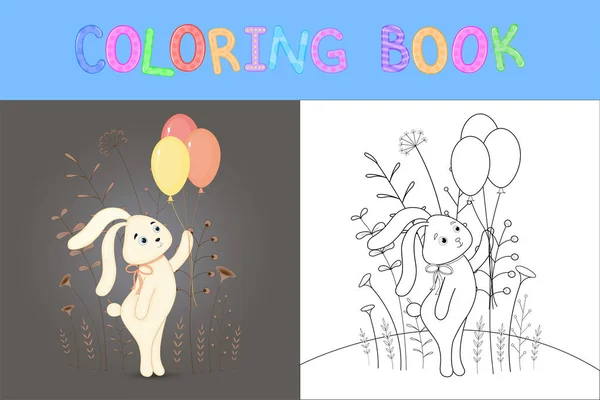 Libro para colorear para niños con animales de dibujos animados. Tareas educativas para niños preescolares lindo conejo — Vector de stock