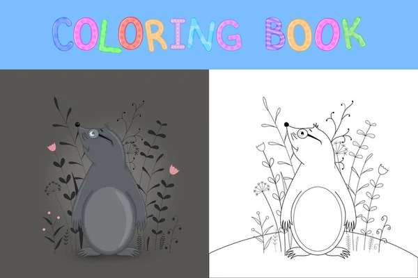 Libro para colorear para niños con animales de dibujos animados. Tareas educativas para niños preescolares lunar lindo — Vector de stock
