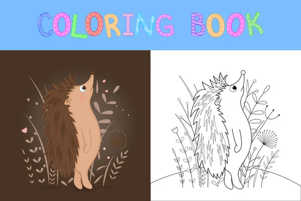 Livre de coloriage pour enfants avec des animaux de dessin animé. Tâches éducatives pour les enfants d'âge préscolaire hérisson mignon — Image vectorielle