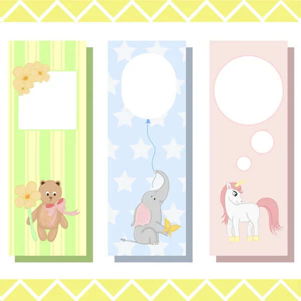 Baby bladwijzers met schattige dieren, vector graphics — Stockvector