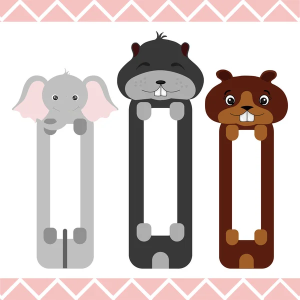 Baby bookmarks with cute animals, vector graphics — Stock Vector