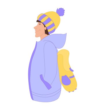 Ceketli bir adam ve sırt çantalı bir şapka.