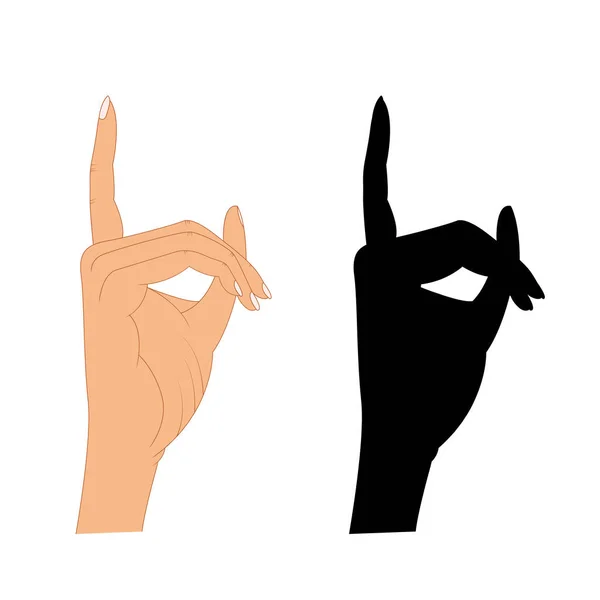 Hand med pekande finger vektorillustration, peka fingrar, hand dras händer isolerad på vit bakgrund, silhuetten av pekar finger hand — Stock vektor
