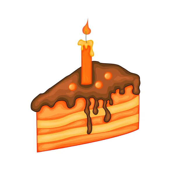 向量Icon的生日蛋糕芝士蛋糕与巧克力。 蛋糕里有一根点燃的蜡烛. — 图库矢量图片