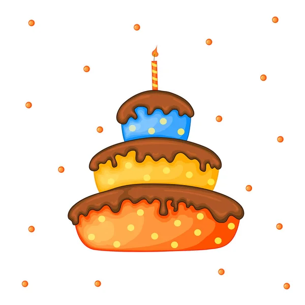 Illustration de gâteau de dessin animé avec bougie. Joyeux anniversaire . — Image vectorielle