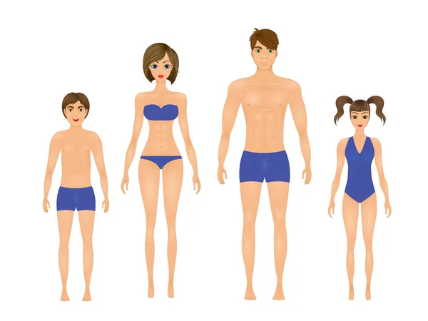 Père et mère avec enfants dans des maillots de bain — Image vectorielle