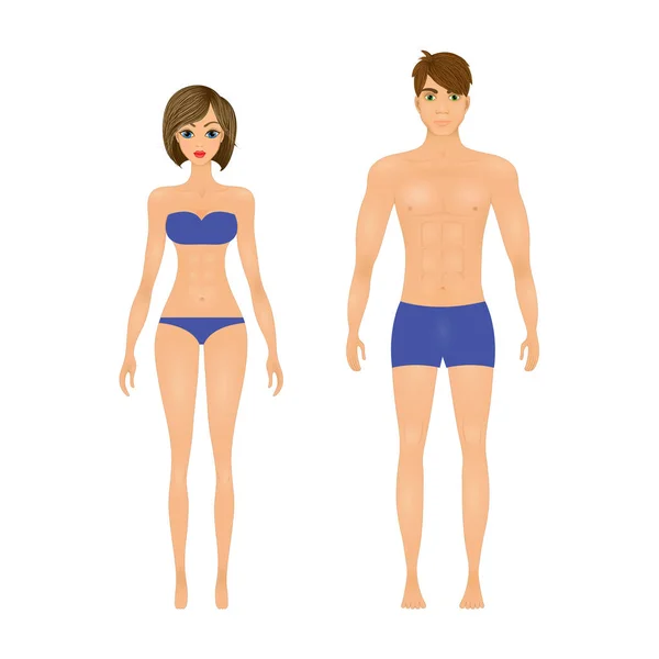 Slim guy and the girl in the blue swimsuit — Stock Vector