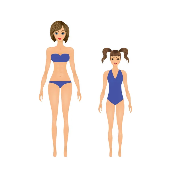 Mother with a child in  blue bathing suits — Stock Vector