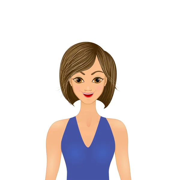 Linda menina morena olha em linha reta, belo rosto, menina retrato - Vector — Vetor de Stock