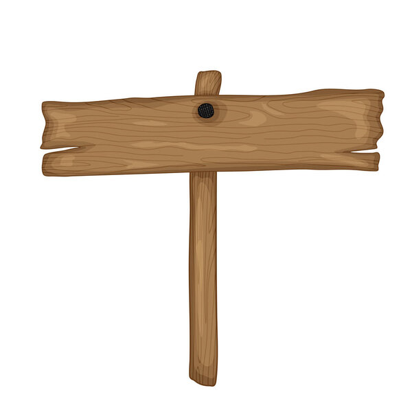 wooden old sign in retro cartoon style isolated on white background. Template for text.