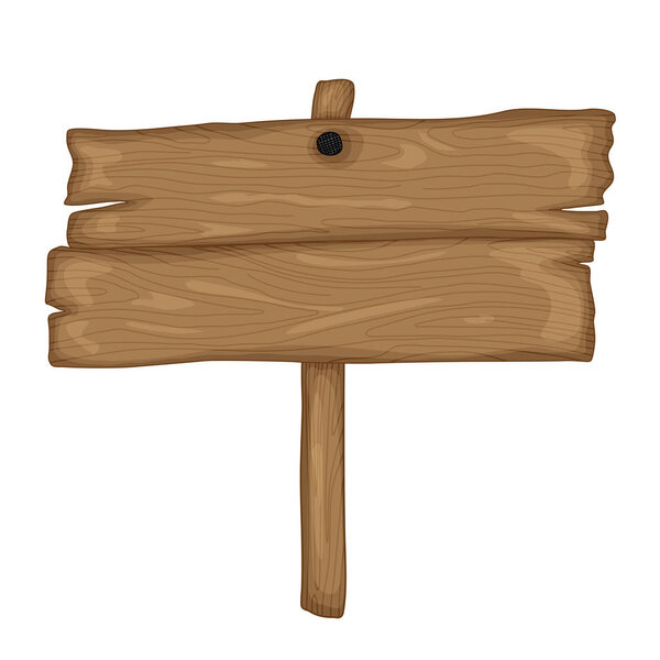 wooden old sign in retro cartoon style isolated on white background. Template for text.